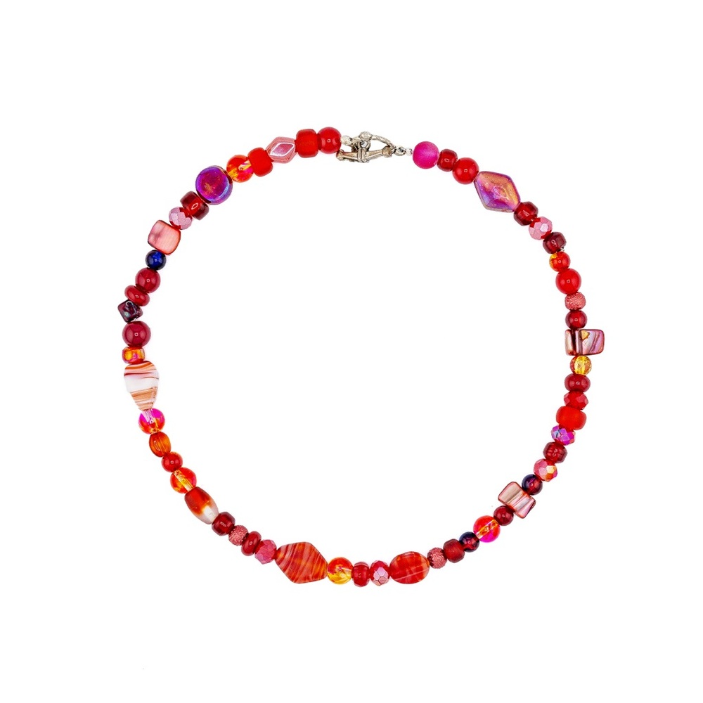 homemade red glass beaded necklace
